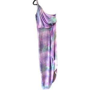 Tie Dye Together Maxi Dress Size M Pastels Chiffon One-Shoulder Ruched Waist